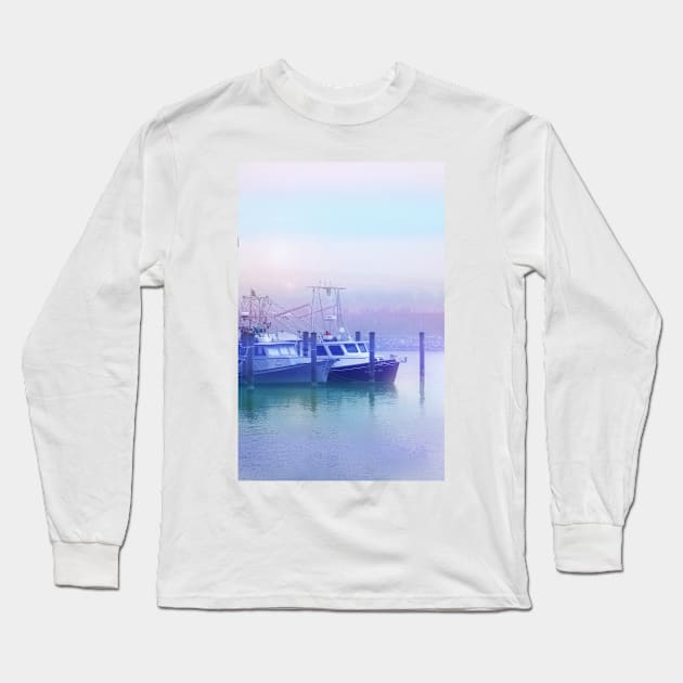 Moored Boats In the Early Morning Fog Long Sleeve T-Shirt by RoxanneG